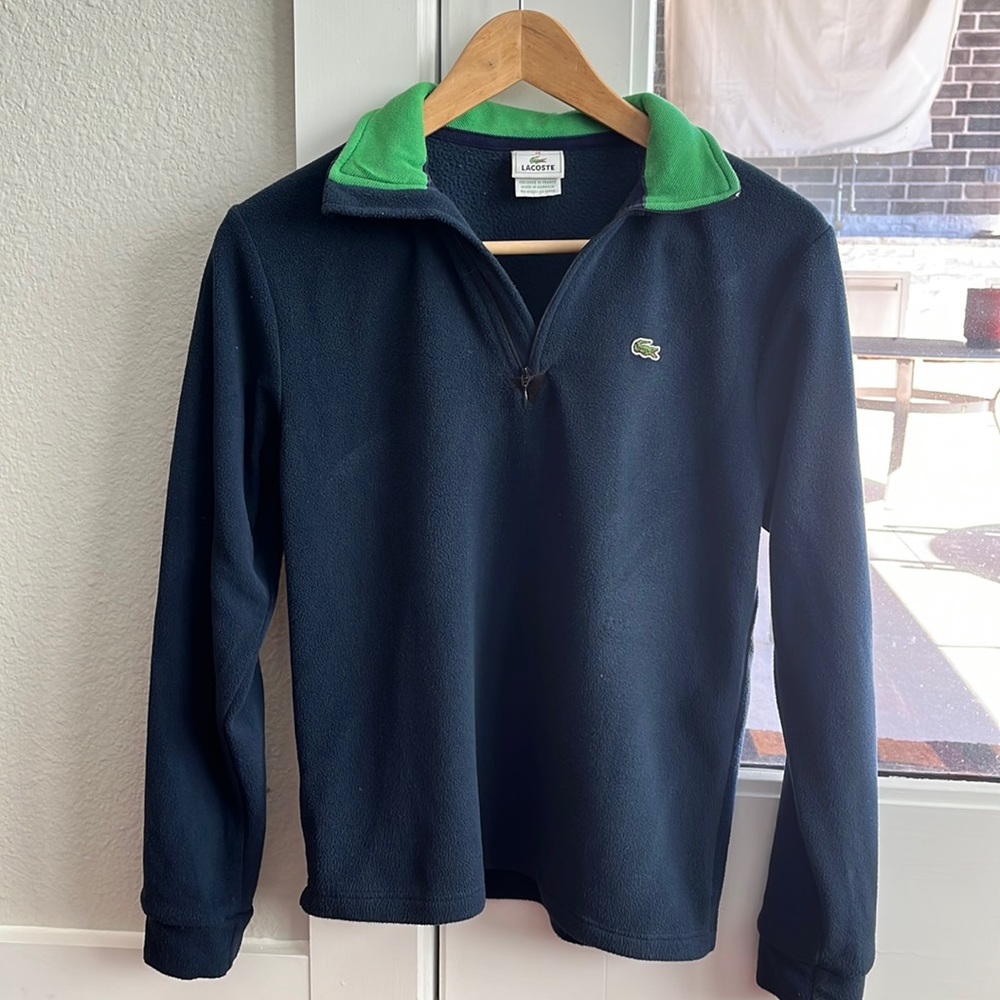 Authentic Lacoste Boys Navy Blue zipper Fleece sweater top size 14
